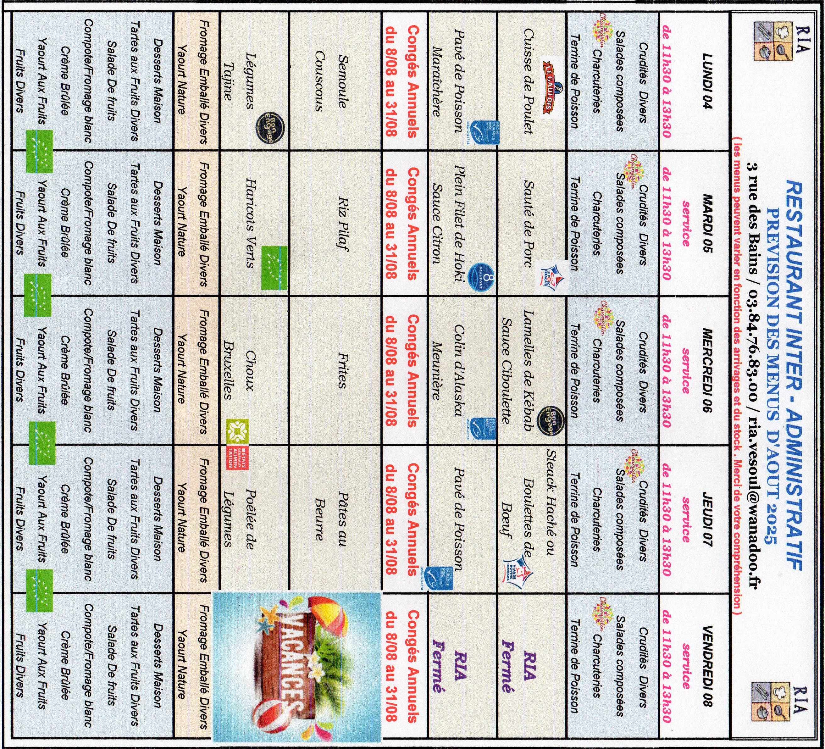 Menus Aout 1